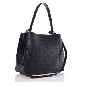 MCM Medium Sarah Black Monogrammed Leather Hobo